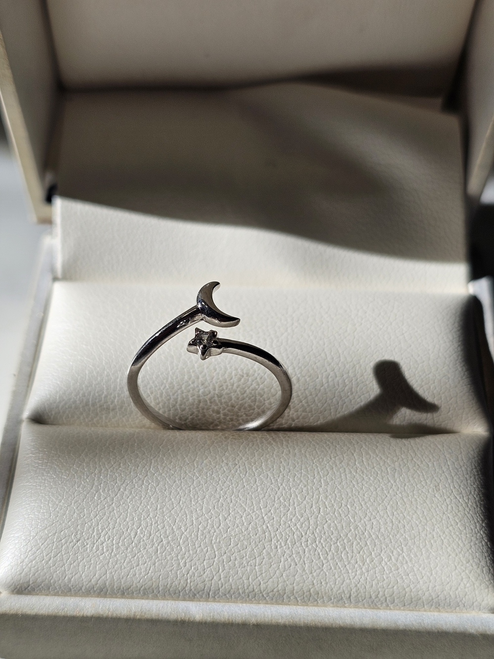 Sterling Silver 925 Moon & Star Open Ring - Size 5½